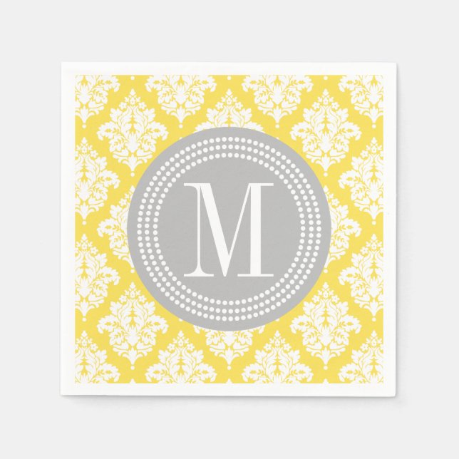 Eleganter Gelber Damask Personalisiert Serviette (Vorderseite)