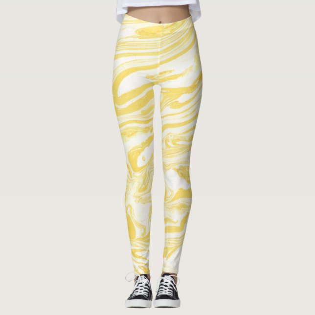 Eleganter Gelber Marmor: HandGezeichnet Textur Leggings (Vorderseite)