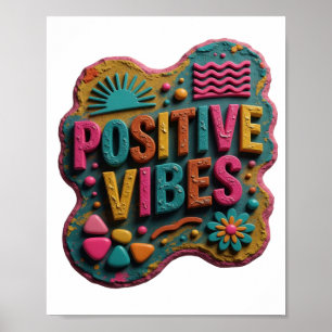 Eleganter Gelber POSITIVE VIBES Druck Poster