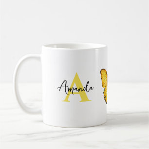Eleganter, gelber und schwarzer, monogrammatischer kaffeetasse