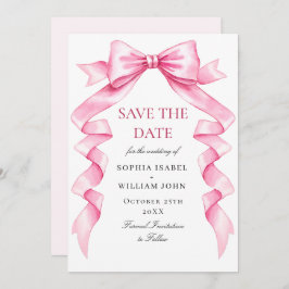 Eleganter Gentle Pink Hand Drawn Bow Wedding QR Co Save The Date