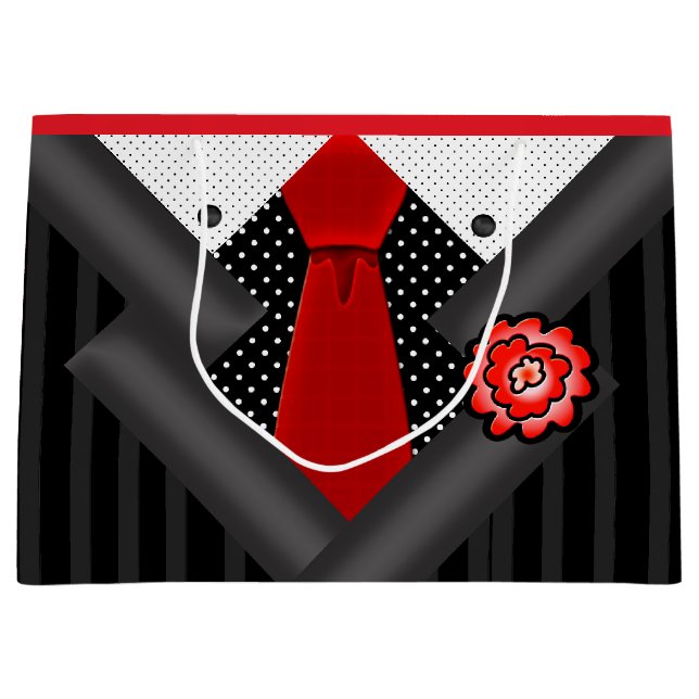 Eleganter Gentleman in Schwarz-weiß und rot Große Geschenktüte (Vorderseite)