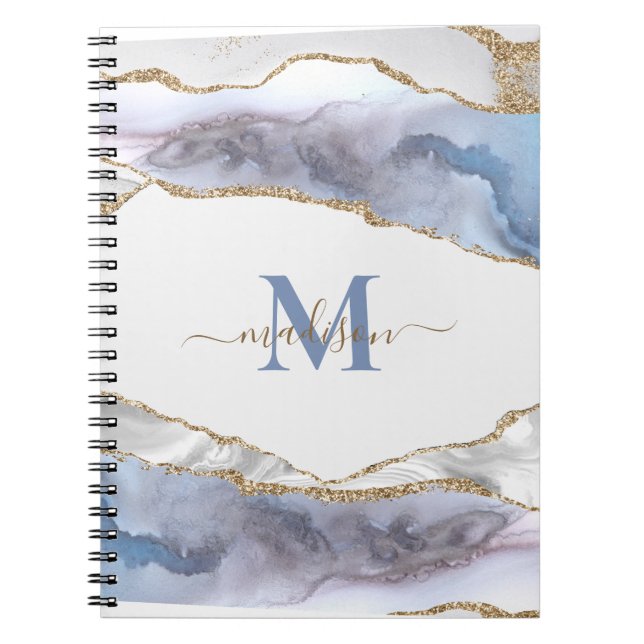 Eleganter Geode Agate Mit Monogramm Gold Glitzer H Notizblock (Vorderseite)