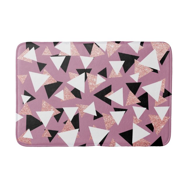 Eleganter geometrischer Dreiecke Rose Gold Glitzer Badematte (Vorderseite)