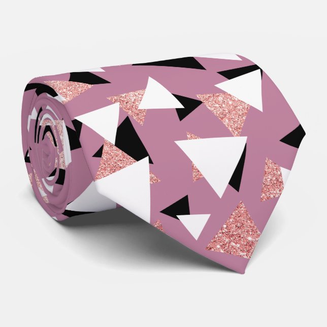 Eleganter geometrischer Dreiecke Rose Gold Glitzer Krawatte (Gerollt)