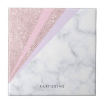 Eleganter geometrischer fliese<br><div class="desc">Girly und stilvoller geometrischer Entwurf, der Imitat-Rosen-GoldGlitter, weißer Marmor, rosa und lila kennzeichnet.</div>
