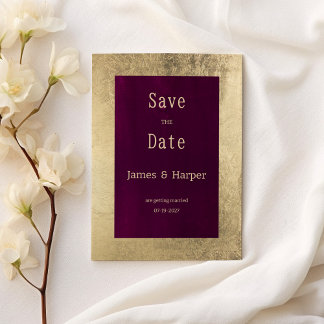 Eleganter geometrischer Goldburgund Save the Date Einladung