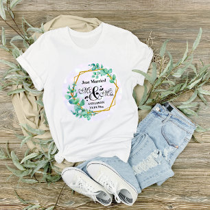 Eleganter geometrischer Goldrahmen mit Eukalyptusb T-Shirt