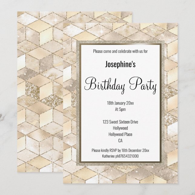 ELEGANTER GEOMETRISCHER PATTER GEBURTSTAG EINLADUNG (Vorne/Hinten)