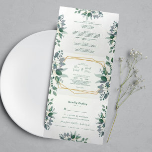 Eleganter geometrischer Rahmen grün Hochzeit von Dreifach Gefaltete Einladung