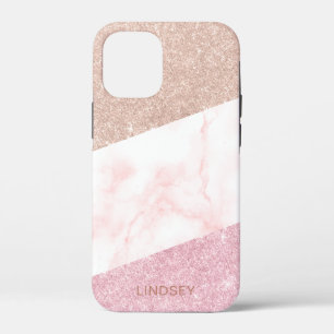 Eleganter geometrischer Rose Goldmarmor Glitzer Case-Mate iPhone Hülle