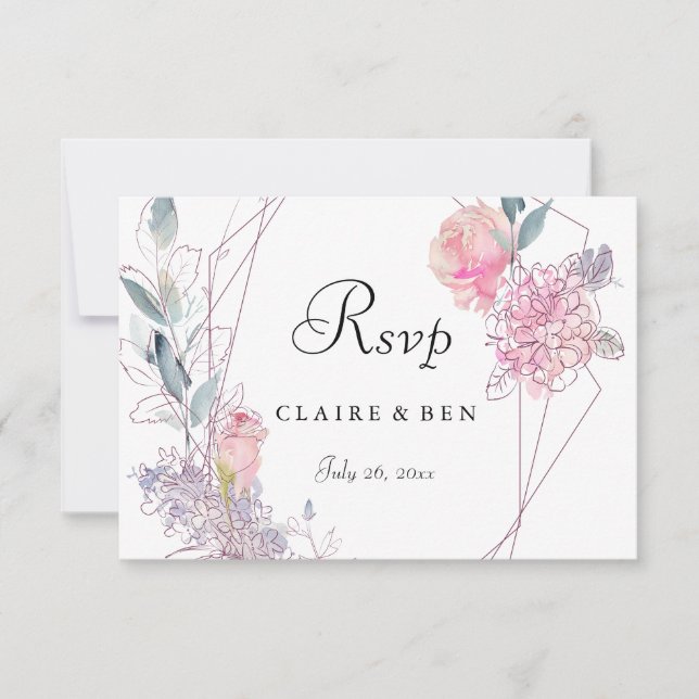 Eleganter geometrischer Rosenblütenriss RSVP Karte (Vorderseite)