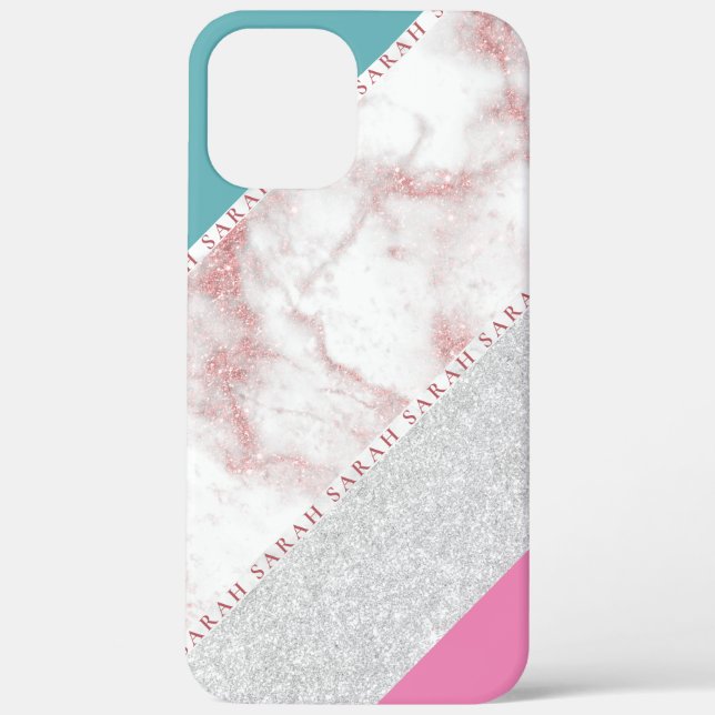 Eleganter geometrischer silberner Rose, Goldmarmor Case-Mate iPhone Hülle (Rückseite)