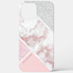 Eleganter geometrischer silberner Rose Goldmarmor Case-Mate iPhone Hülle