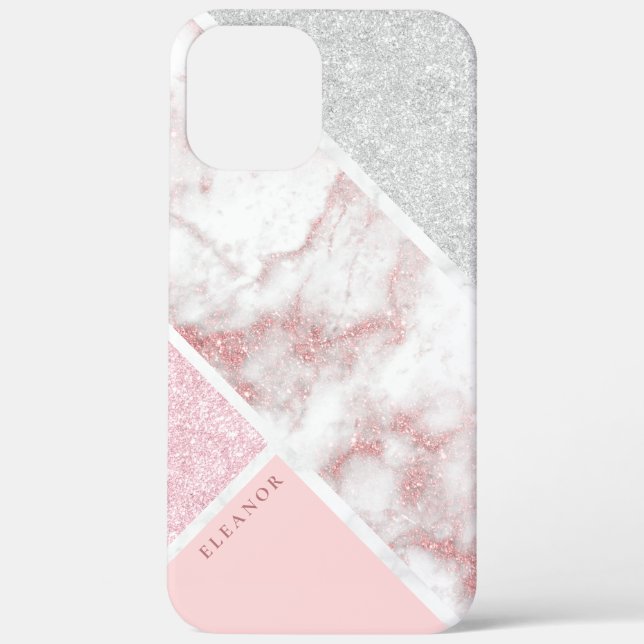 Eleganter geometrischer silberner Rose Goldmarmor  Case-Mate iPhone Hülle (Rückseite)