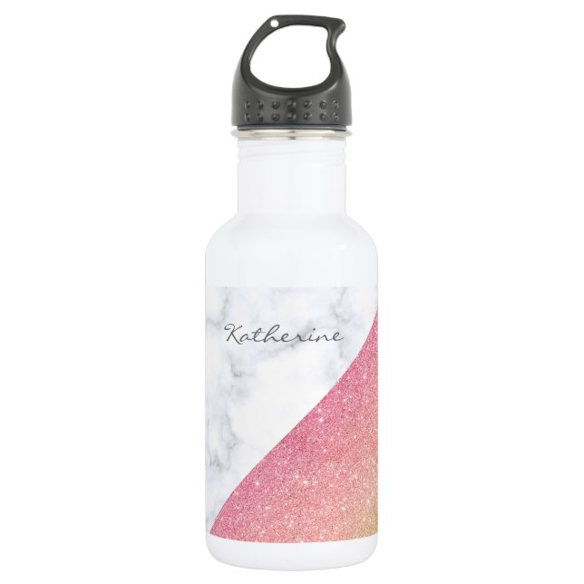 Eleganter geometrischer, weißer Marmor Rose Gold G Edelstahlflasche (Vorderseite)