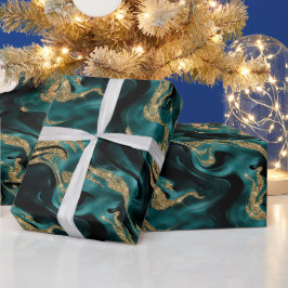 Eleganter geschmolzener Aquamariner und Gold Glitz Geschenkpapier