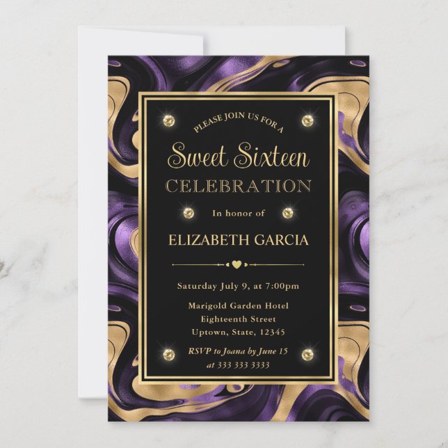 Eleganter geschmolzener Lila Foil Sweet 16 Einladung (Vorderseite)