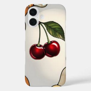 Eleganter gestanzter Glaseffekt Kirsche iPhone 16 Hülle