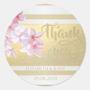 Eleganter gestreifter Blumen-Dankeschön-Hochzeit-A Runder Aufkleber