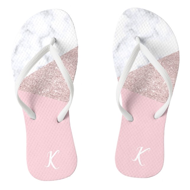 Eleganter Girl-Rose-Gold-Glitzer aus weißem Marmor Flip Flops (Fußbett)