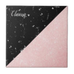 Eleganter Girl-Rose-Gold-Glitzer und schwarzer Mar Fliese<br><div class="desc">Chick Imitate Rose Gold Glitzer und schwarzer Marmor geometrische Design.</div>