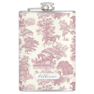 Eleganter, girly-chicer, rosa Pferde-Toile-Name Flachmann