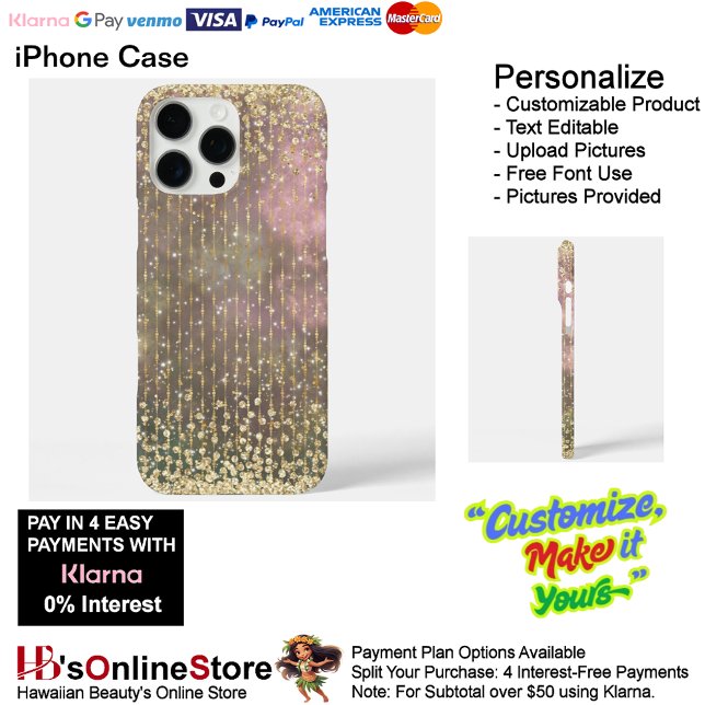 Eleganter Girly Gold Beaded Glitzer iPhone 16 Pro Max Hülle (Elegant Girly Gold Beaded Glitter Case-Mate iPhone Case.)