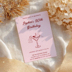 Eleganter Girly Martini Pink Cocktail 30. Geburtst Einladung