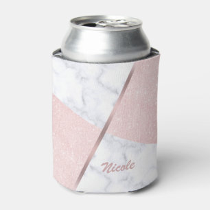 Eleganter girly RosengoldGlitter u. weißer Marmor Dosenkühler
