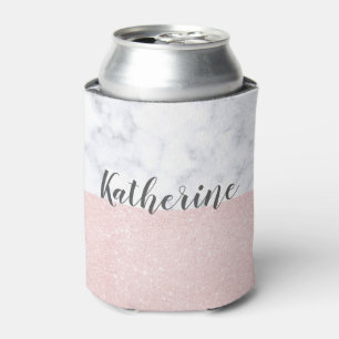 Eleganter girly RosengoldGlitter u. weißer Marmor Dosenkühler