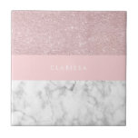 Eleganter girly RosengoldGlitter u. weißer Marmor Fliese<br><div class="desc">Stilvoller und eleganter geometrischer Imitat-Rosen-GoldGlitter,  weißer Marmor und rosa Farbblock.</div>