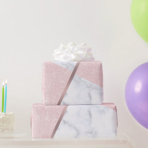 Eleganter girly RosengoldGlitter u. weißer Marmor Geschenkpapier