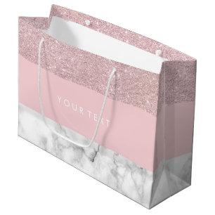 Eleganter girly RosengoldGlitter u. weißer Marmor Große Geschenktüte