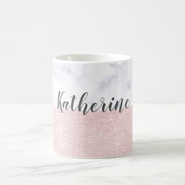 Eleganter girly RosengoldGlitter u. weißer Marmor Kaffeetasse (Mittel)