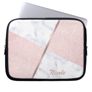 Eleganter girly RosengoldGlitter u. weißer Marmor Laptopschutzhülle