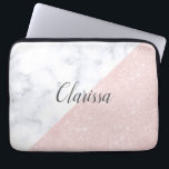 Eleganter girly RosengoldGlitter u. weißer Marmor Laptopschutzhülle<br><div class="desc">Küken-Imitat-Rosen-GoldGlitter u. weißer geometrischer Marmorierungentwurf.</div>