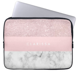 Eleganter girly RosengoldGlitter u. weißer Marmor Laptopschutzhülle