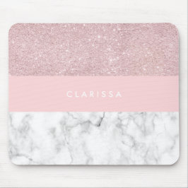 Eleganter girly RosengoldGlitter u. weißer Marmor Mousepad