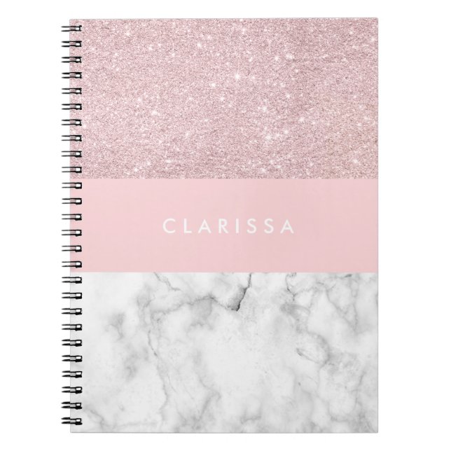 Eleganter girly RosengoldGlitter u. weißer Marmor Notizblock (Vorderseite)