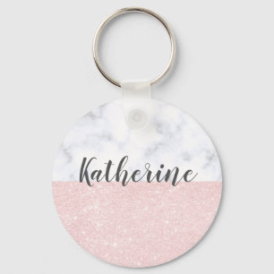 Eleganter girly RosengoldGlitter u. weißer Marmor Schlüsselanhänger