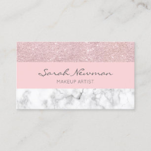 Eleganter girly RosengoldGlitter u. weißer Marmor Visitenkarte
