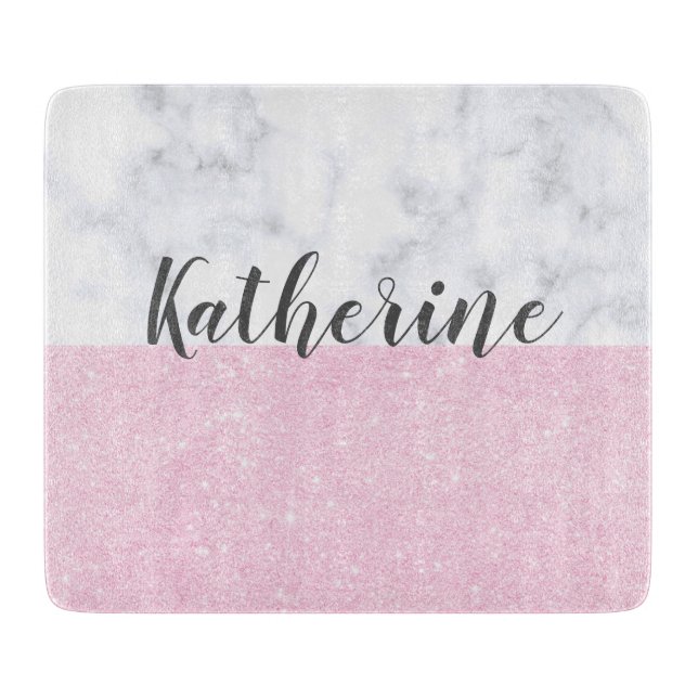 Eleganter girly RosengoldGlitter-Weißmarmor Schneidebrett (Vorderseite)