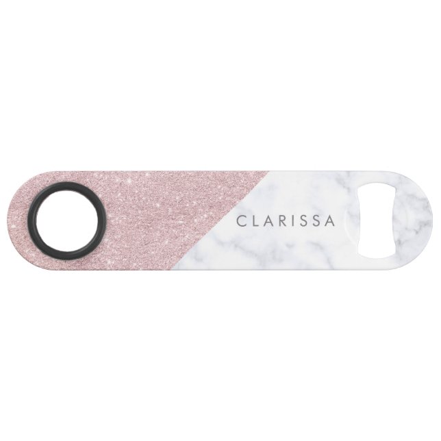 Eleganter girly RosengoldGlitter-Weißmarmor Speed Flaschenöffner (Vorderseite (Horizontal))