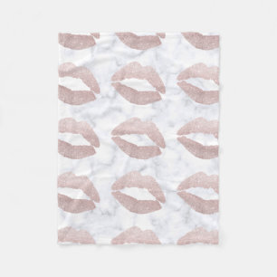 eleganter girly RosengoldGlitterlippenweißmarmor Fleecedecke
