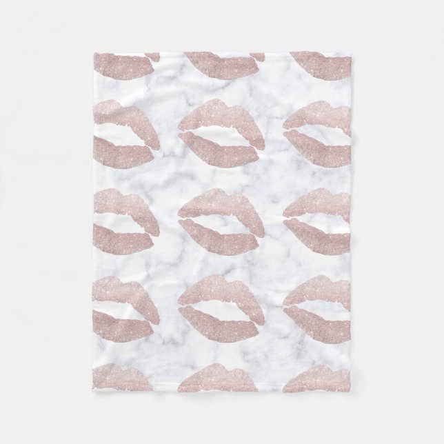 eleganter girly RosengoldGlitterlippenweißmarmor Fleecedecke (Vorderseite)