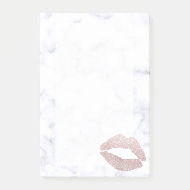 eleganter girly RosengoldGlitterlippenweißmarmor Post-it Klebezettel (Vorderseite)
