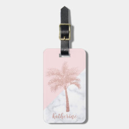 Eleganter girly RosengoldGlitterpalmen-Weißmarmor Gepäckanhänger