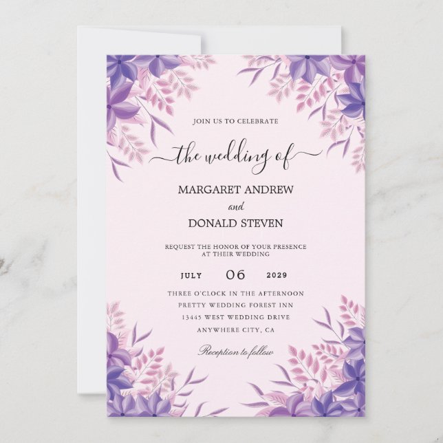 Eleganter Gladiolus lila Einladungen zur Hochzeit (Vorderseite)