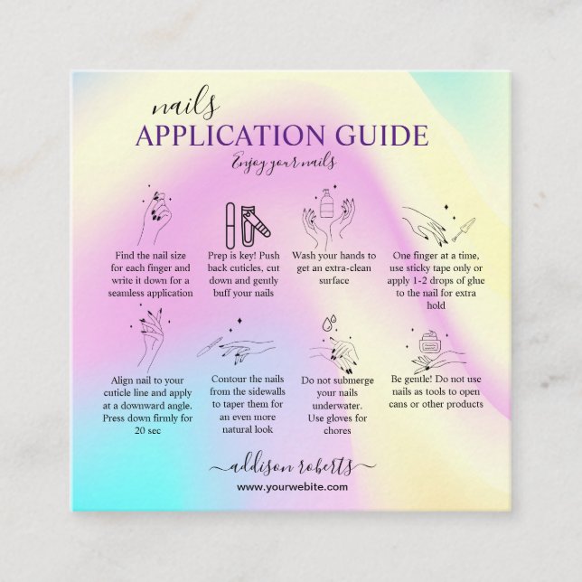 Eleganter Glam Iridescent Nail Application Guide Quadratische Visitenkarte (Vorderseite)